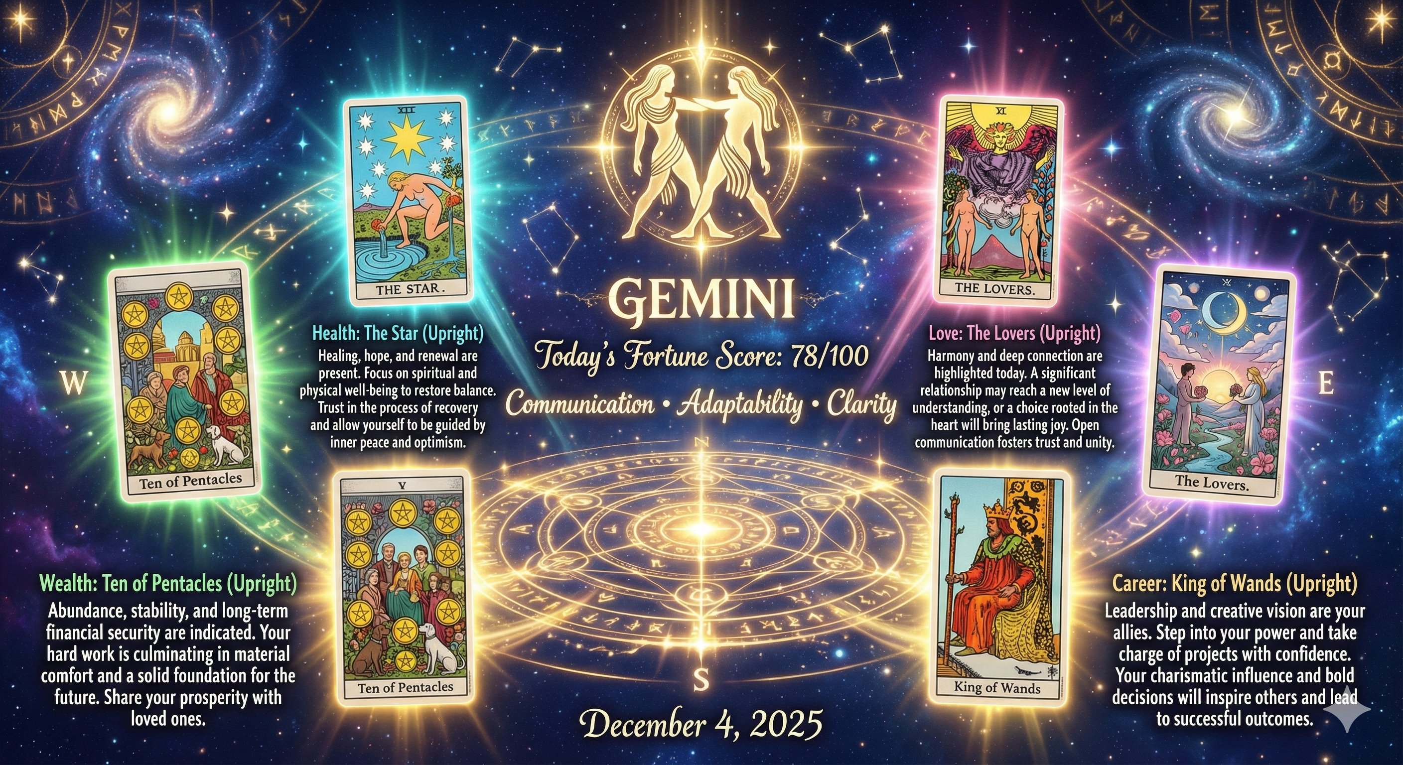Unlock the Cosmos with a Magical Tarot Reading Prompt: Zodiac Insights, Fortune Scoring, and Enchanted Tarot Cards in a Mystical Ritual Circle - AI generated image