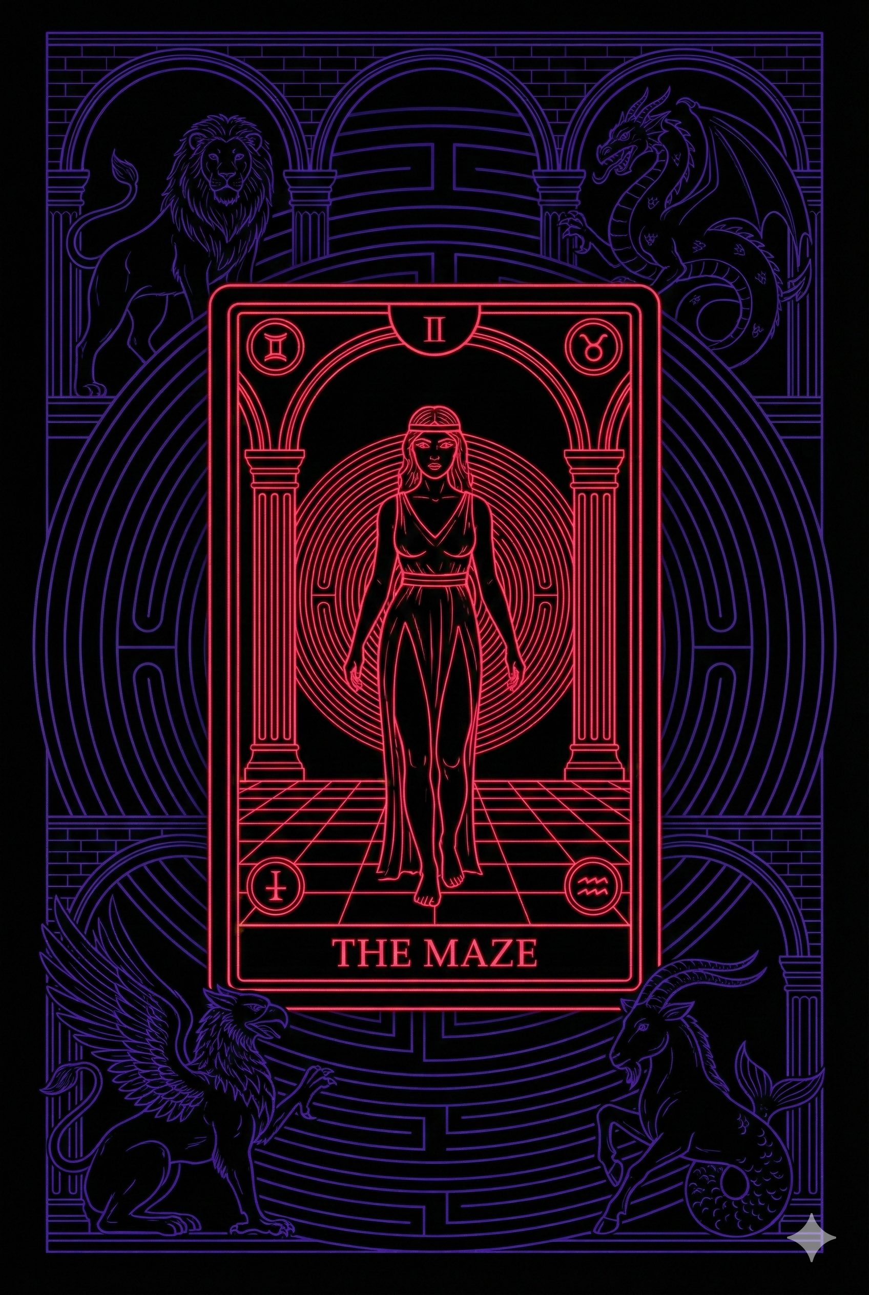 Color Theory of Advancing and Receding Colors Tarot Card Scene - AI generated image