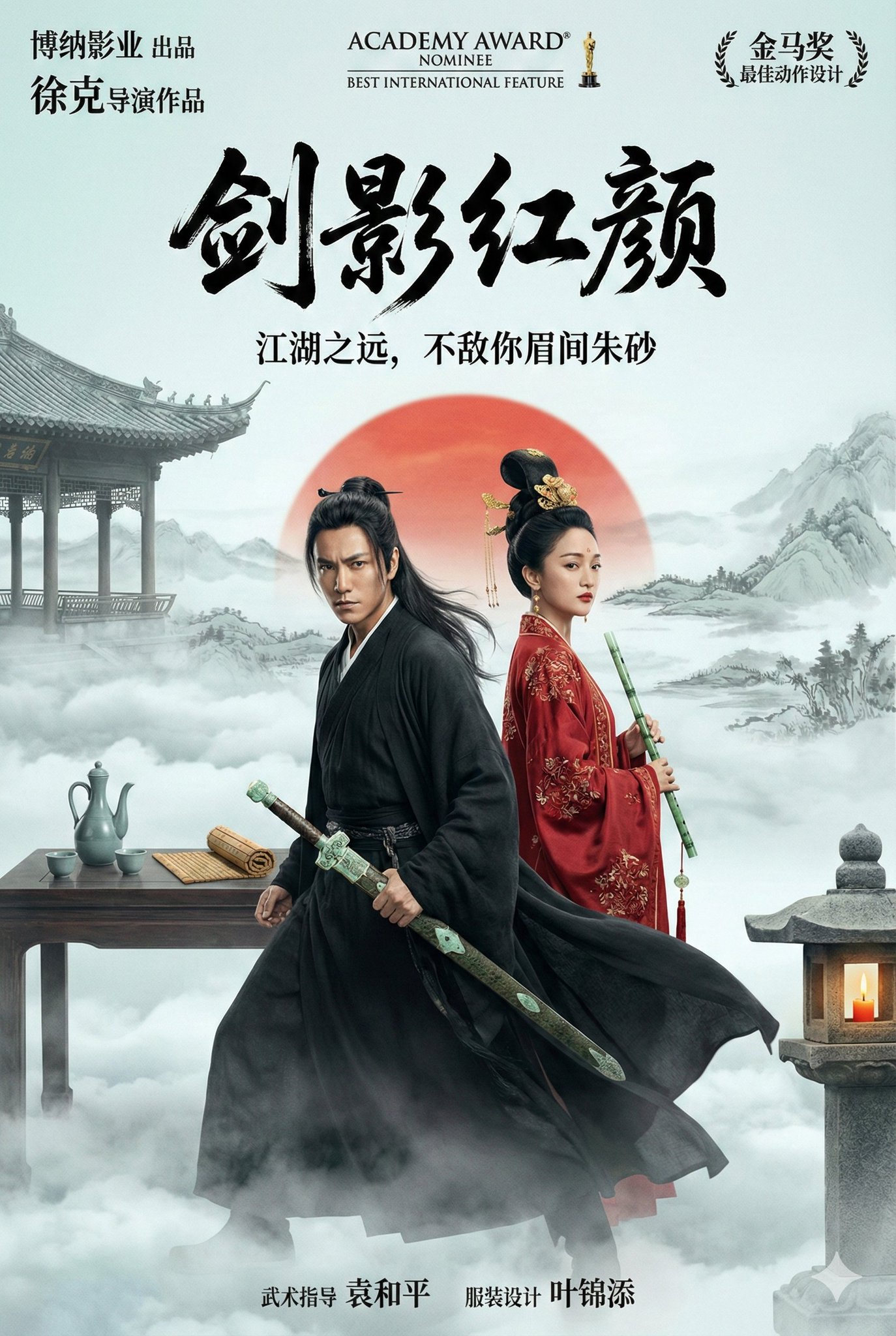 Oriental Wuxia Epic Poster - Sword Shadow Beauty - AI generated image