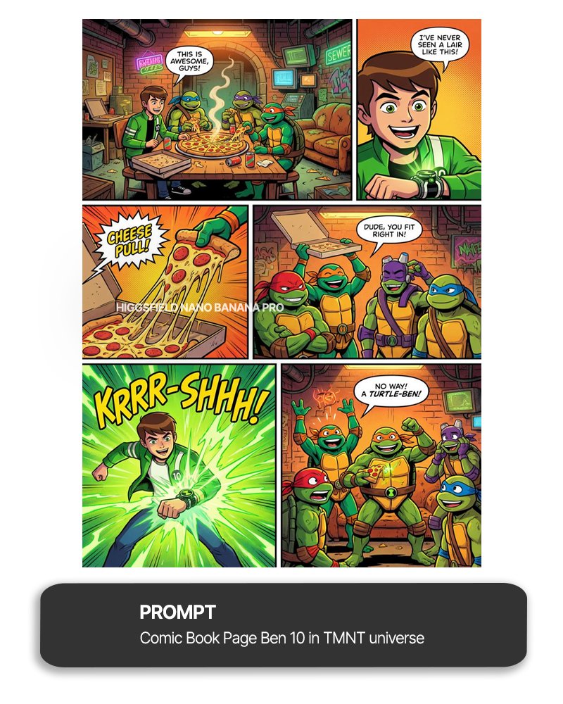 Ben 10 in the TMNT Universe: A Full Comic Page Created with Nano Banana Pro - AI generated image
