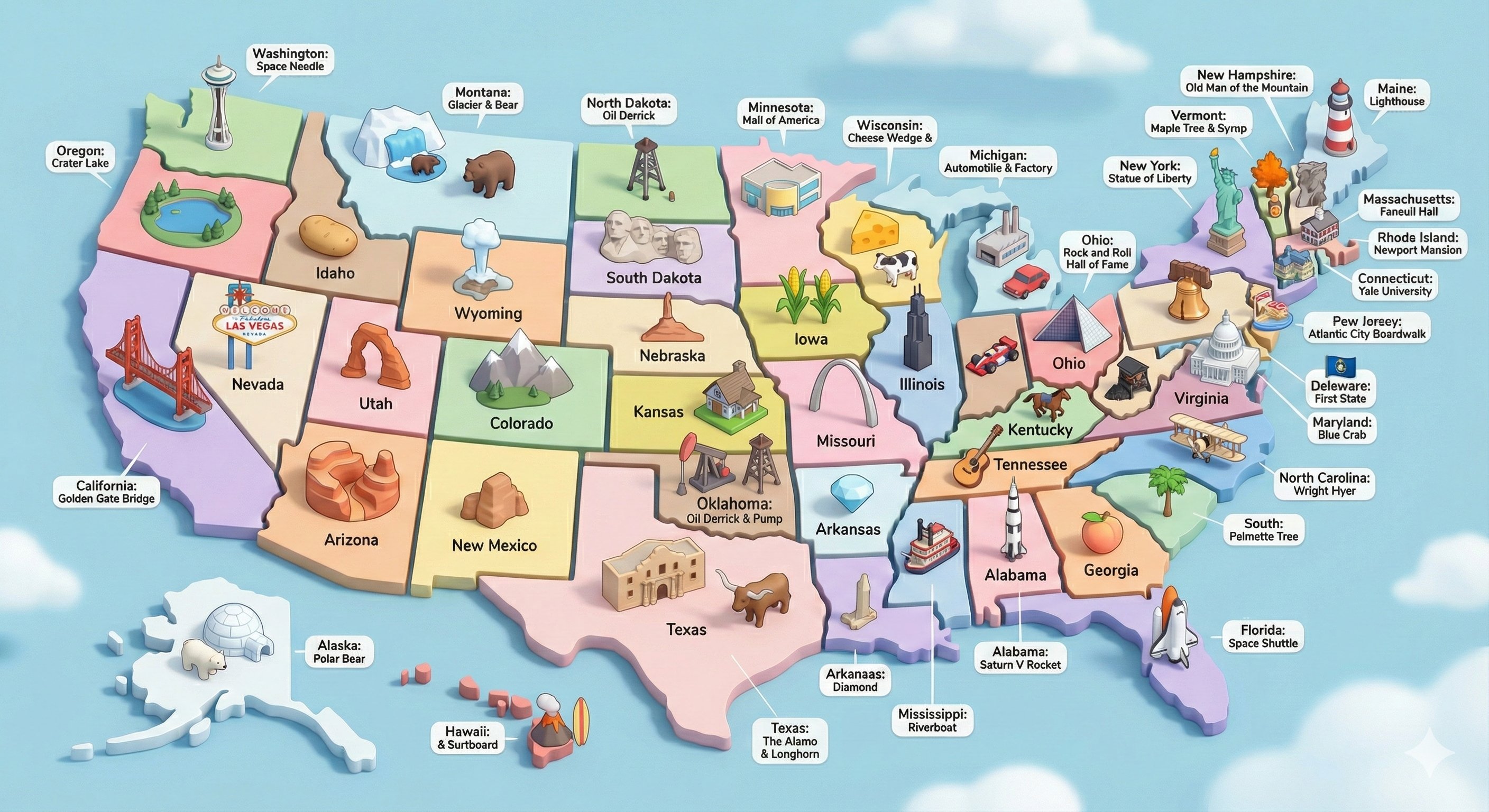 Exploring the USA as a Tiny 3D Diorama - AI generated image