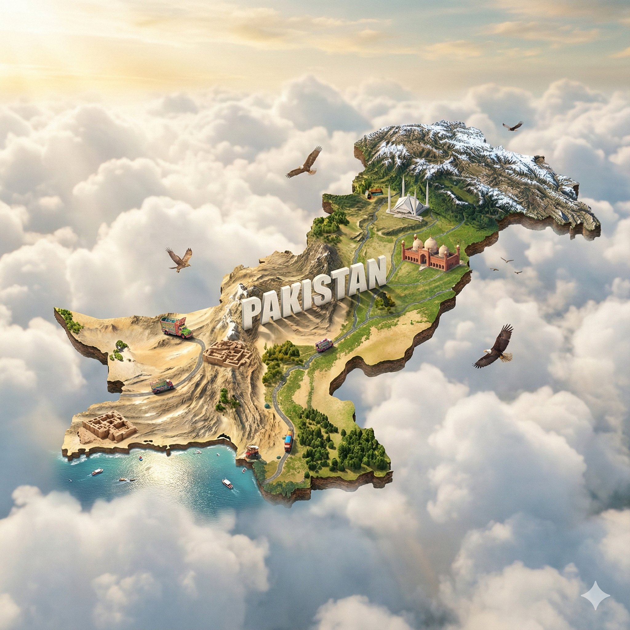 Digital Poster of a Floating Miniature Island World Shaped Like [COUNTRY] - AI generated image