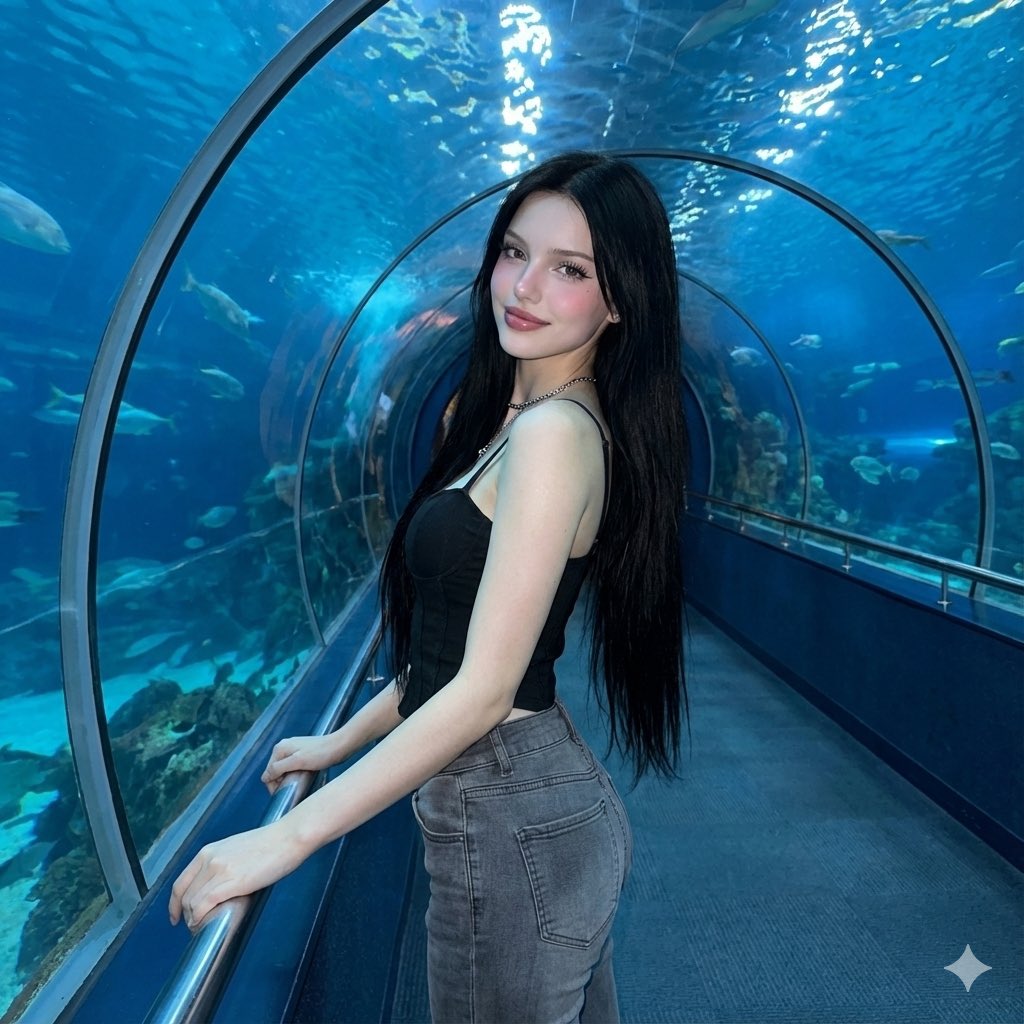 Underwater Observation Tunnel - Young Woman - AI generated image