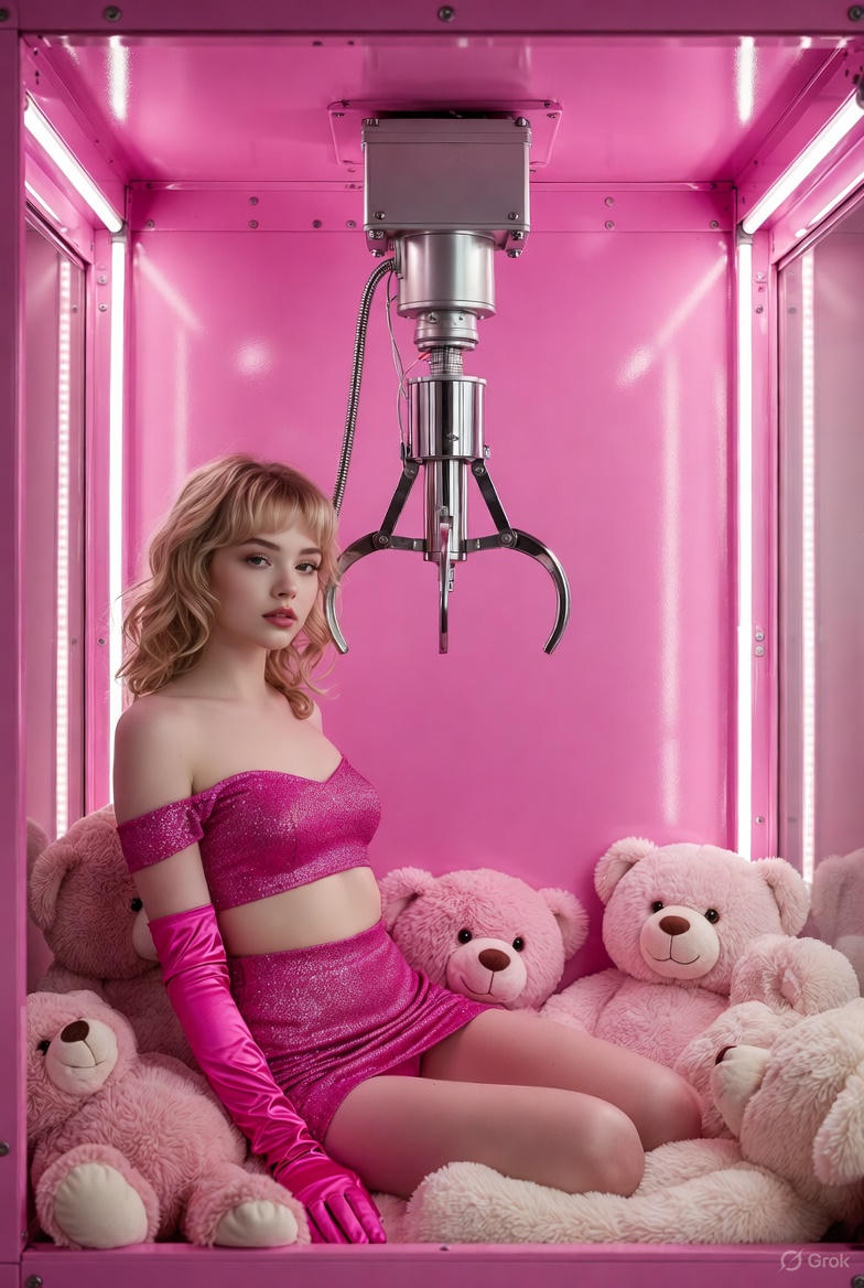 Pink Claw Machine Booth Interior - AI generated image