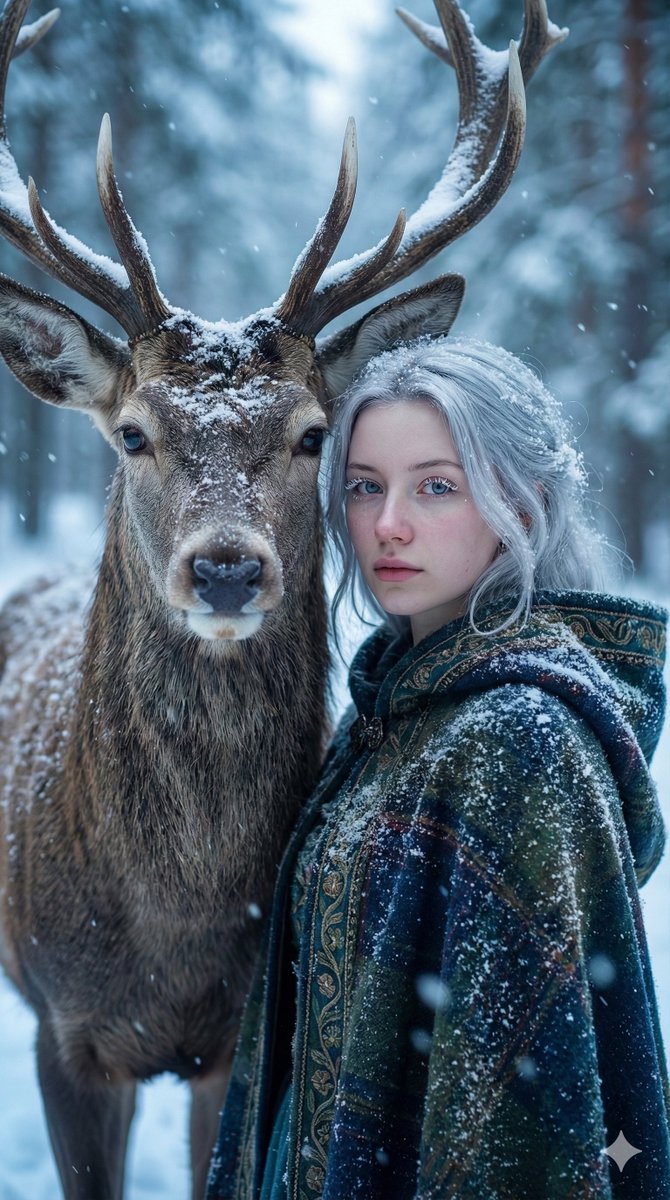 Gemini Nano Banana 3.0 - Intimate Fantasy Moment in a Snowy Forest - AI generated image