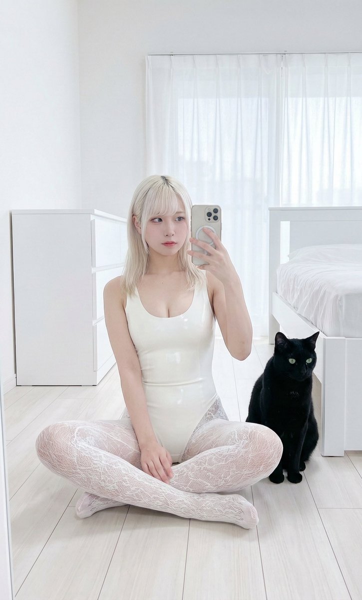 Young Japanese Woman with Black Cat - AI generated image