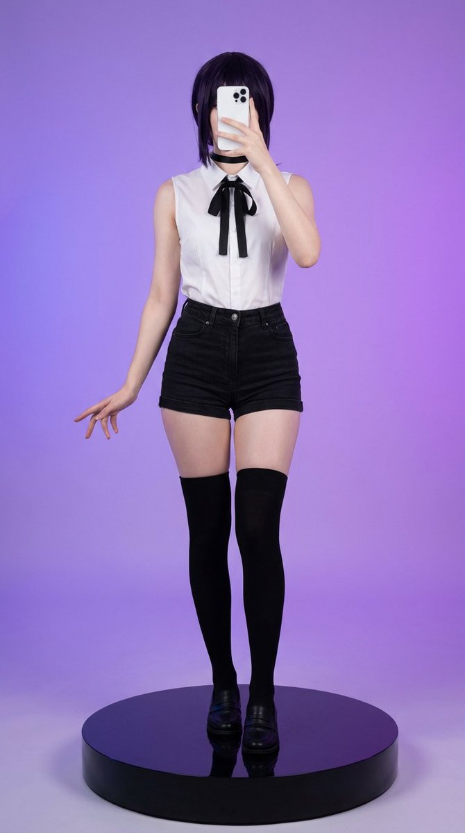 Reze Cosplay Full-Body Mirror Selfie - AI generated image