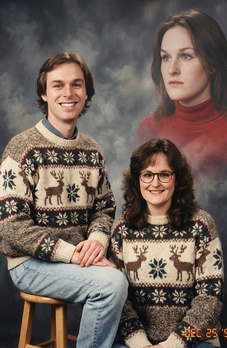Awkward 90s Holiday Family Photo - AI generated image
